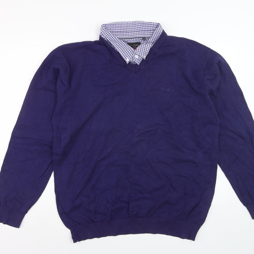 Pierre Cardin Men Blue 4XL V-Neck Cotton Pullover Jumper