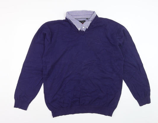 Pierre Cardin Men Blue 4XL V-Neck Cotton Pullover Jumper