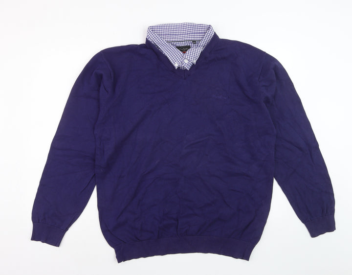 Pierre Cardin Men Blue 4XL V-Neck Cotton Pullover Jumper
