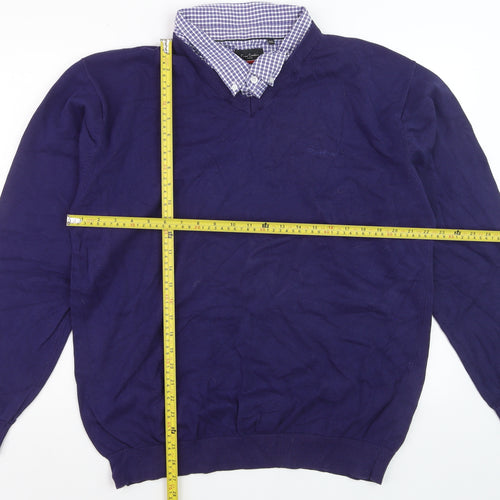 Pierre Cardin Men Blue 4XL V-Neck Cotton Pullover Jumper