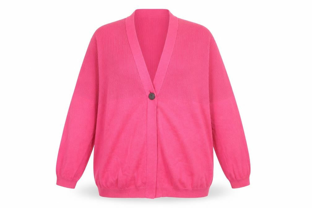 The Cashmere Centre Women’s Pink 2XL V-Neck Pure Cashmere Cardigan