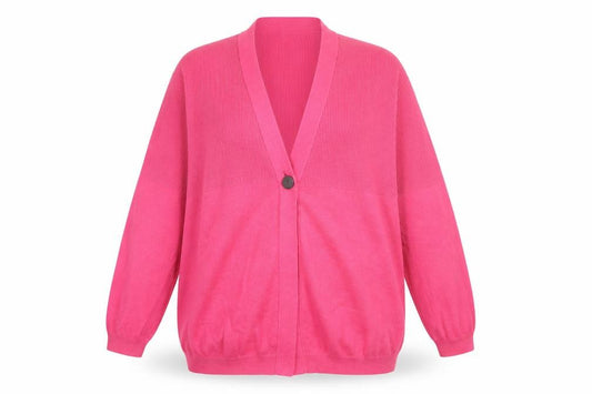 Front view of The Cashmere Centre Women’s Pink 2XL V-Neck Pure Cashmere Cardigan