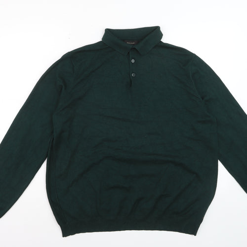 River Island Men's Green Long Sleeve Knit Polo Shirt XL