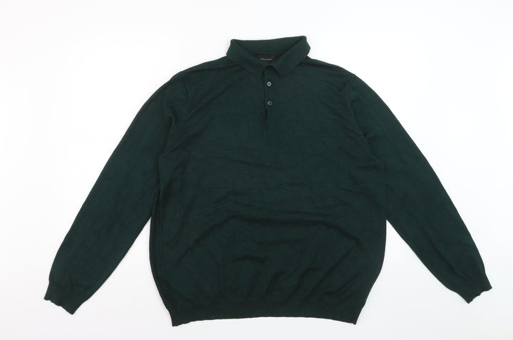 River Island Men's Green Long Sleeve Knit Polo Shirt XL