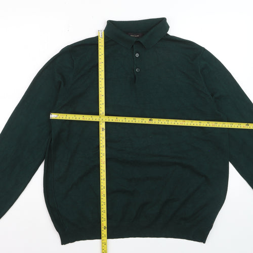 River Island Men's Green Long Sleeve Knit Polo Shirt XL