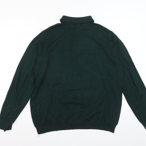 River Island Men's Green Long Sleeve Knit Polo Shirt XL