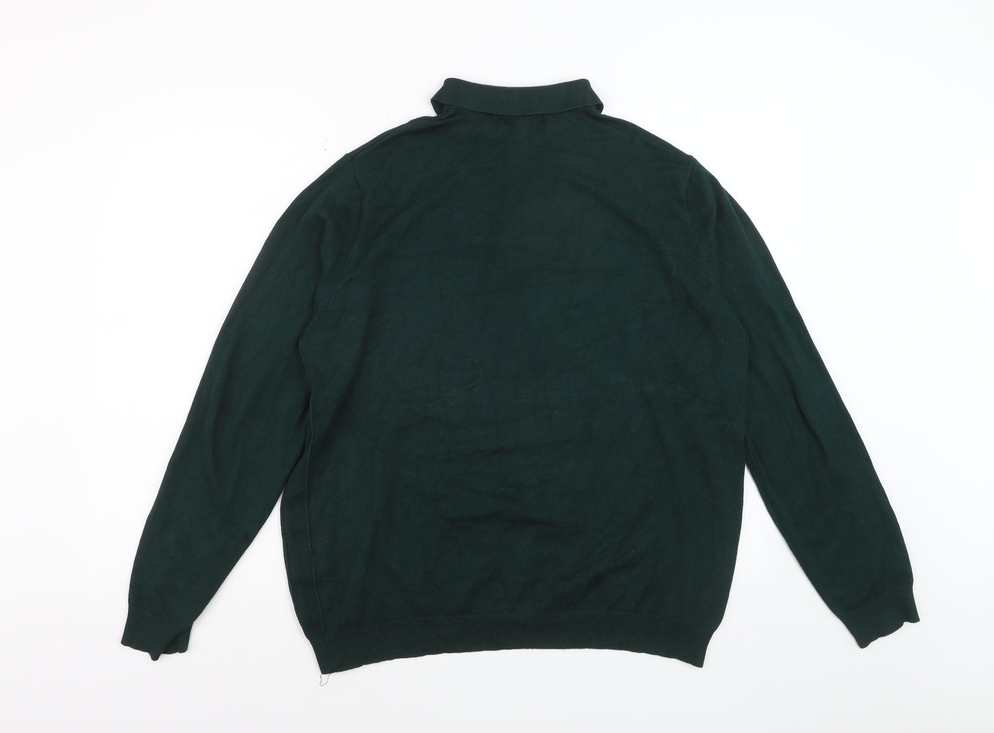River Island Men's Green Long Sleeve Knit Polo Shirt XL