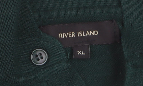 River Island Men's Green Long Sleeve Knit Polo Shirt XL