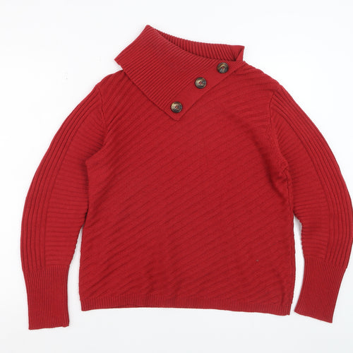 Roman Women Red Size 14 Wool Blend Button Neck Jumper