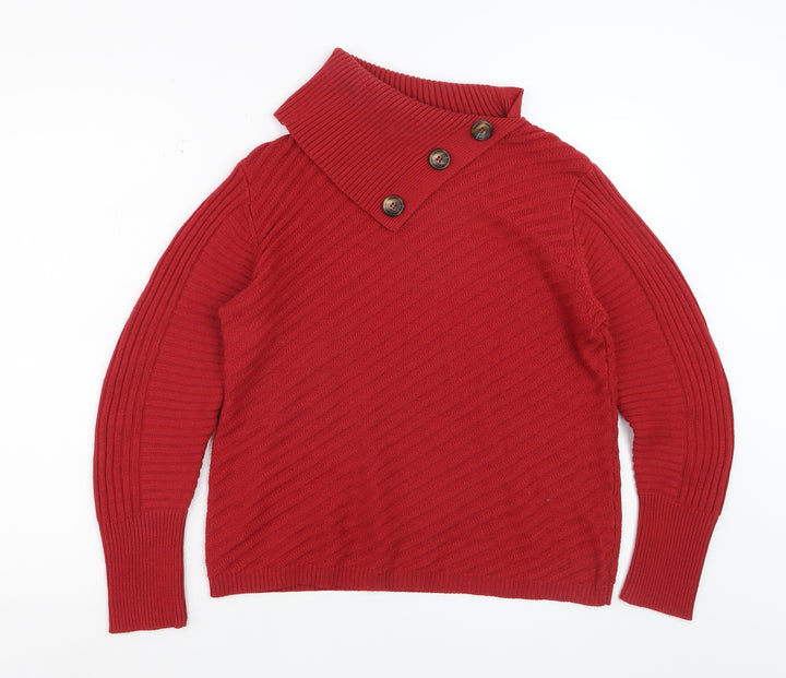 Roman Women Red Size 14 Wool Blend Button Neck Jumper
