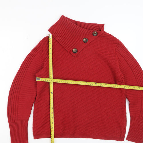 Roman Women Red Size 14 Wool Blend Button Neck Jumper
