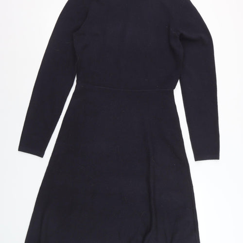 French Connection Women Black Knit Roll Neck A-Line Dress M