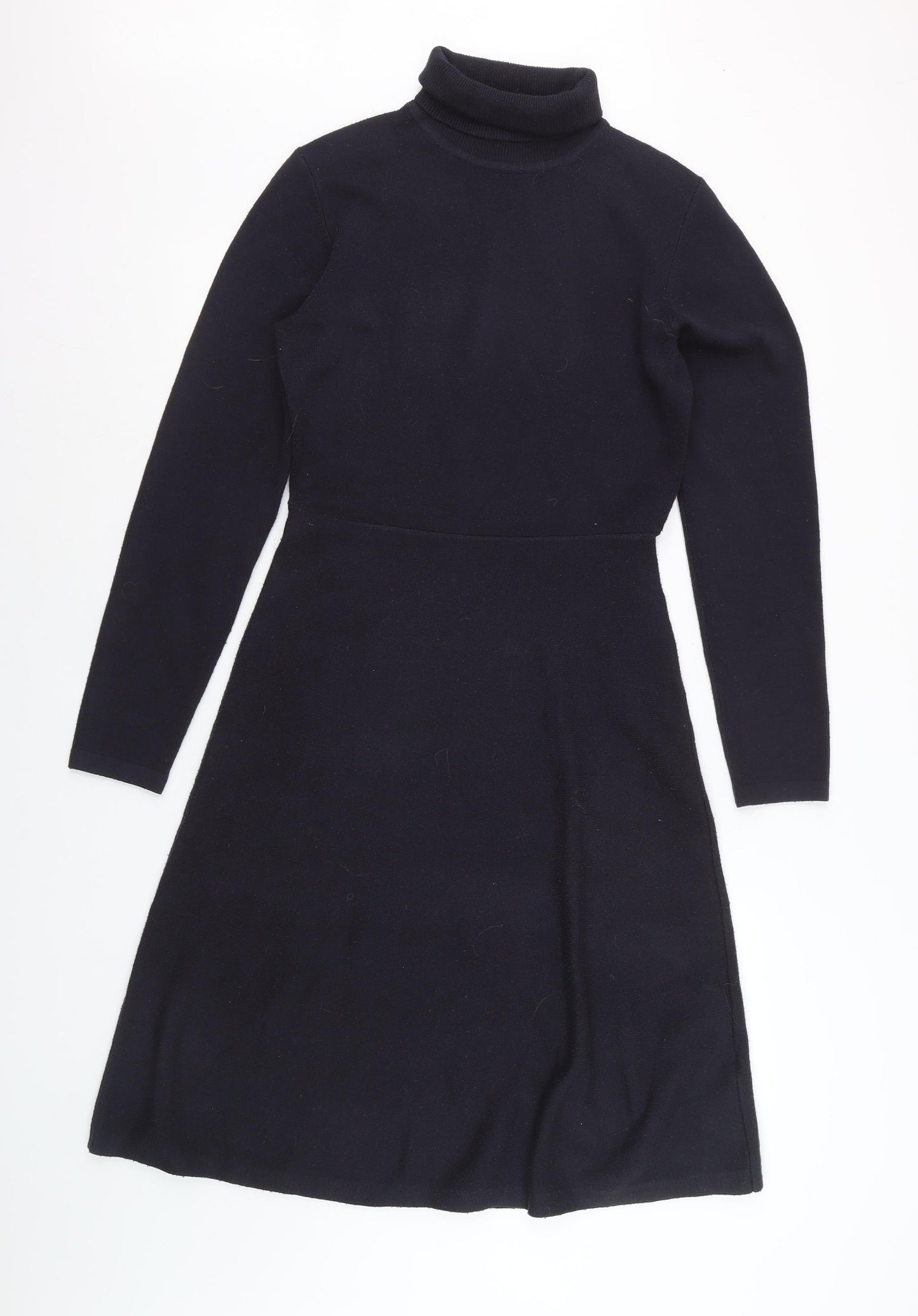 French Connection Women Black Knit Roll Neck A-Line Dress M