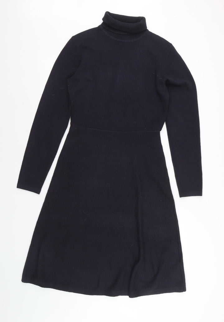 French Connection Women Black Knit Roll Neck A-Line Dress M