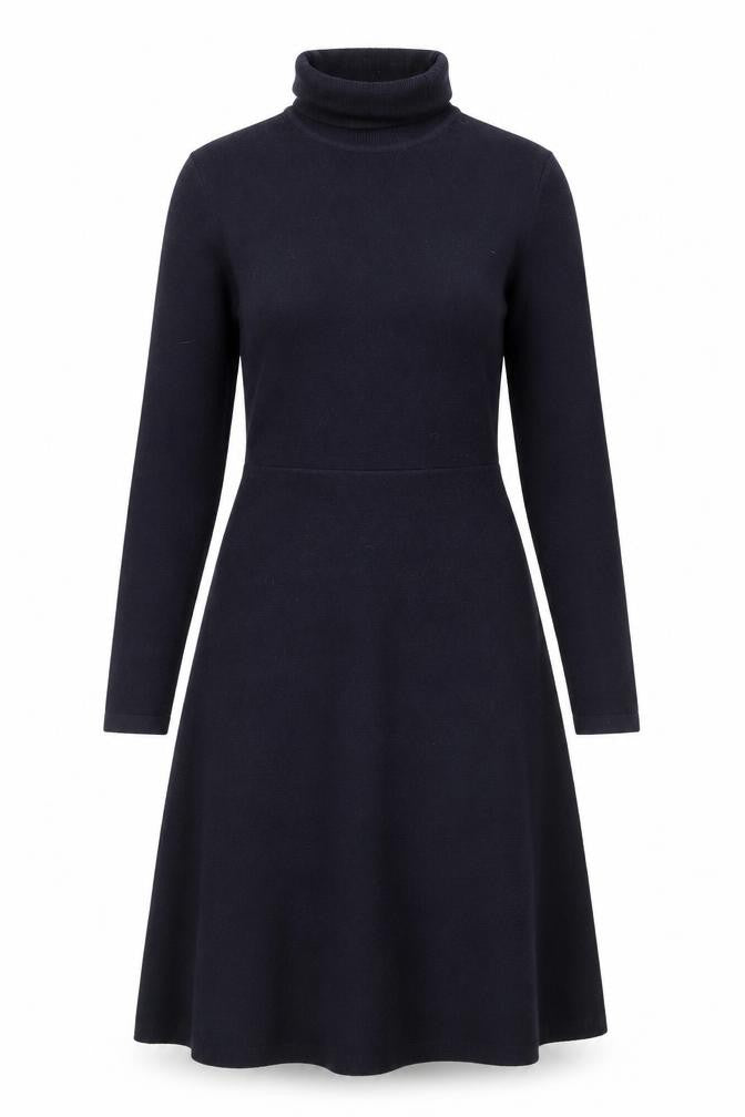 French Connection Women Black Knit Roll Neck A-Line Dress M