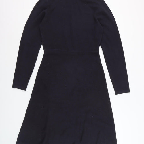 French Connection Women Black Knit Roll Neck A-Line Dress M