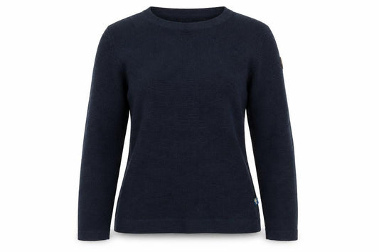 Front view of Fjällräven Women's Navy Wool Jumper Medium Crew Neck Long Sleeve