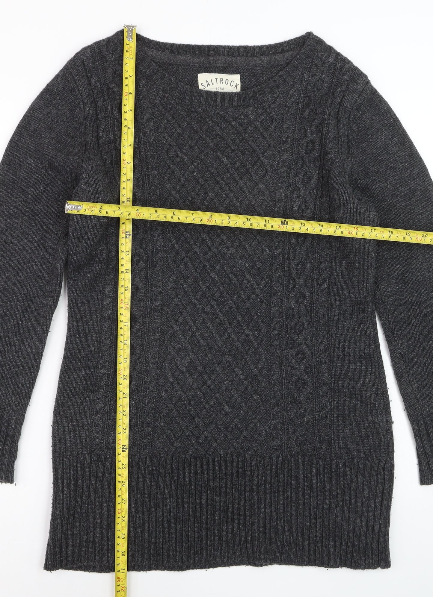 Saltrock Women's Grey Wool Blend Long Sleeve Jumper Dress Size 12