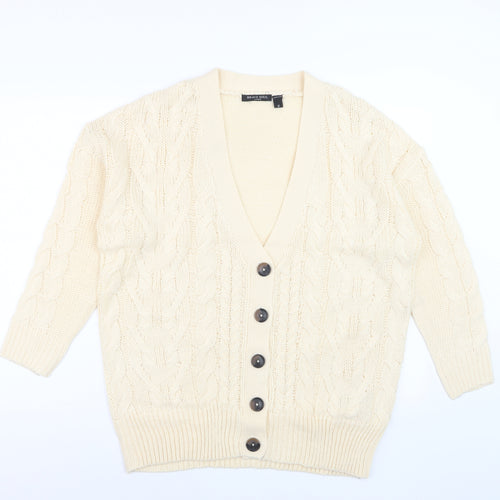 Brave Soul Women Ivory Cable Knit V-Neck Cardigan Size 12