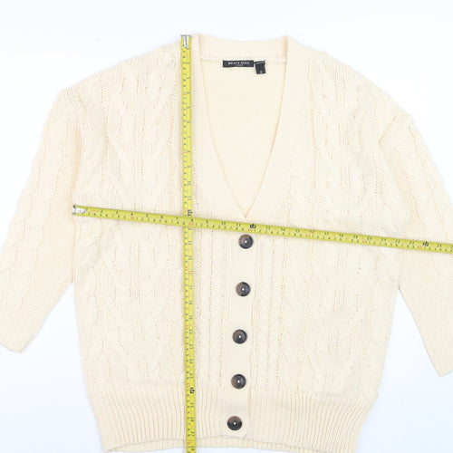 Brave Soul Women Ivory Cable Knit V-Neck Cardigan Size 12