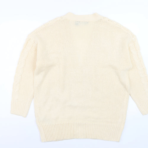 Brave Soul Women Ivory Cable Knit V-Neck Cardigan Size 12