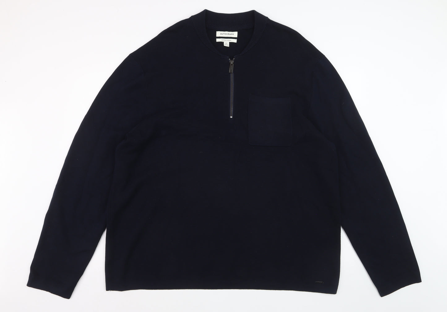 Marks and Spencer Men’s Blue 2XL Half Zip Cotton Modal Jumper