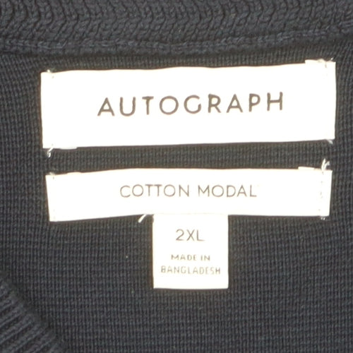 Marks and Spencer Men’s Blue 2XL Half Zip Cotton Modal Jumper