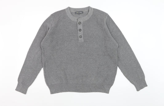 Marks and Spencer Men's Grey Henley Knit Jumper Size L