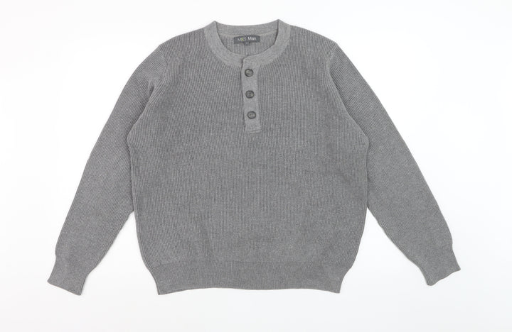 Marks and Spencer Men's Grey Henley Knit Jumper Size L
