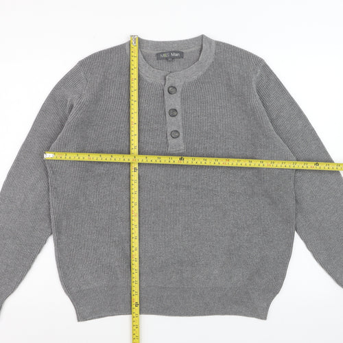 Marks and Spencer Men's Grey Henley Knit Jumper Size L