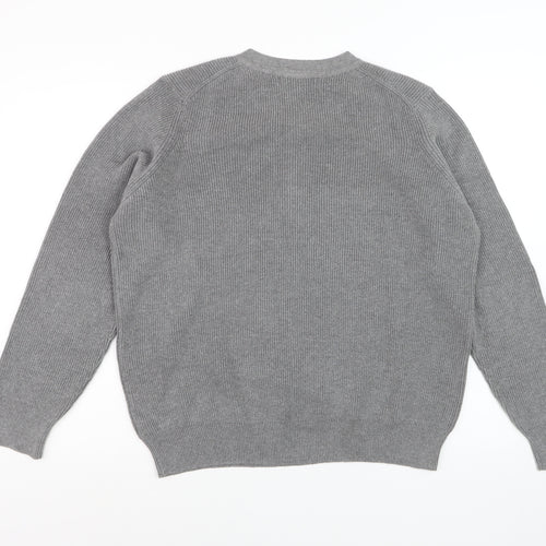 Marks and Spencer Men's Grey Henley Knit Jumper Size L