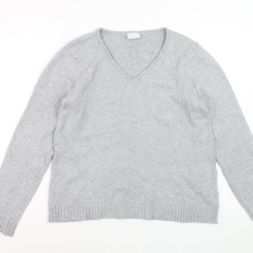 Vila Women Grey V-Neck Pullover Jumper Size L Soft Knit