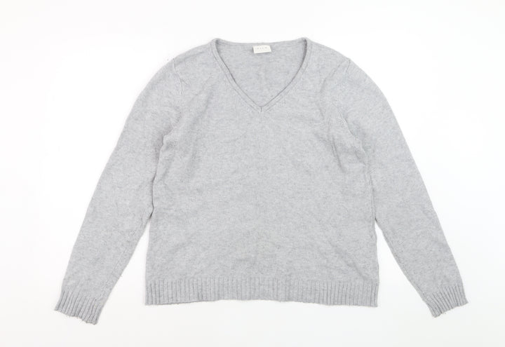 Vila Women Grey V-Neck Pullover Jumper Size L Soft Knit