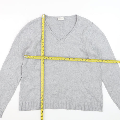 Vila Women Grey V-Neck Pullover Jumper Size L Soft Knit