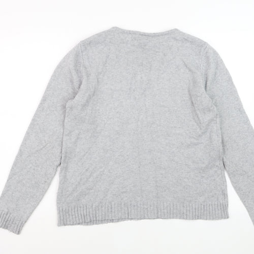 Vila Women Grey V-Neck Pullover Jumper Size L Soft Knit