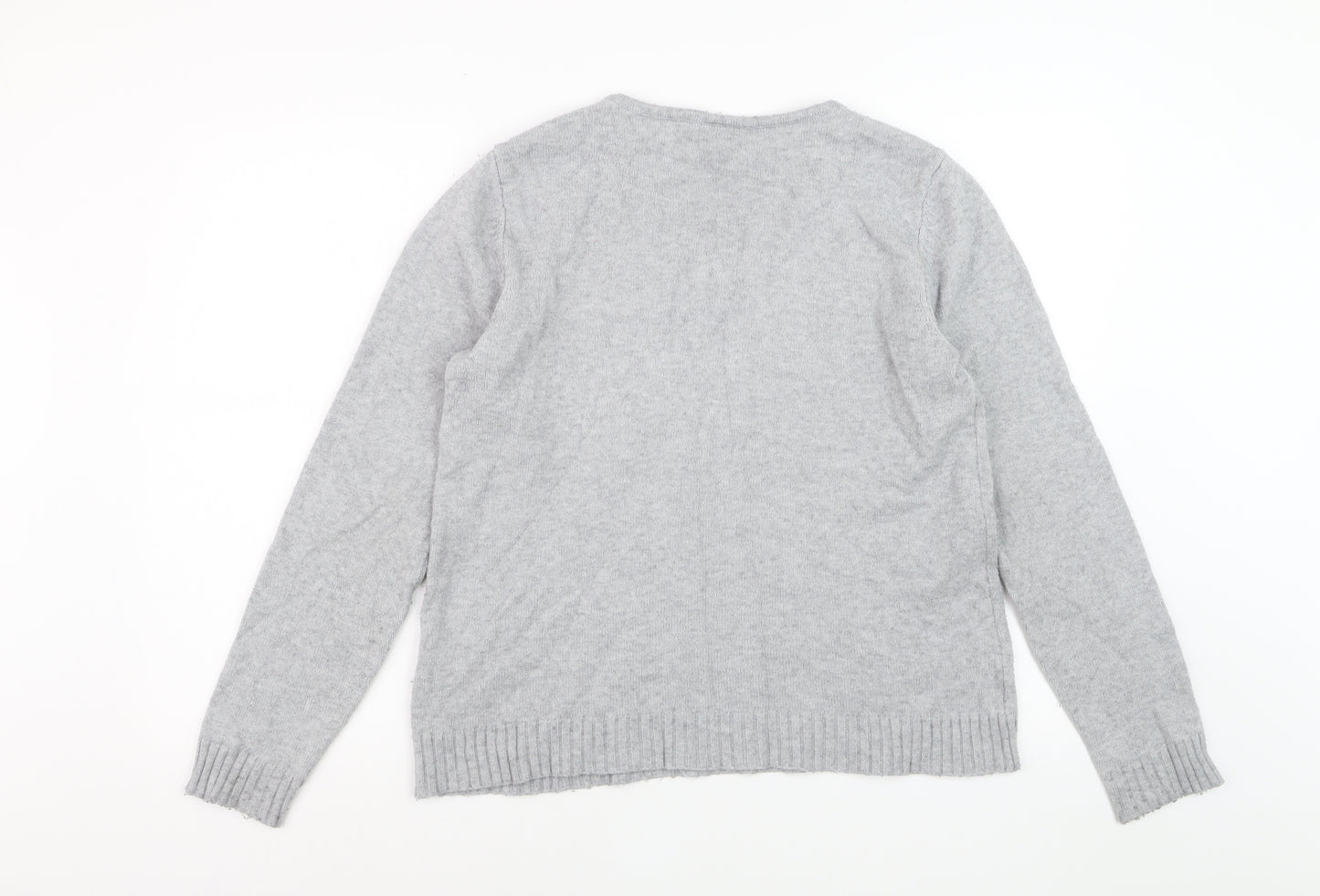 Vila Women Grey V-Neck Pullover Jumper Size L Soft Knit