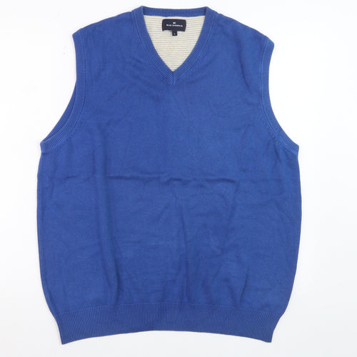 Marks and Spencer Men's Blue Cotton V-Neck Sleeveless Vest L