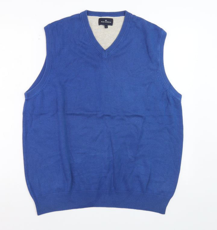 Marks and Spencer Men's Blue Cotton V-Neck Sleeveless Vest L