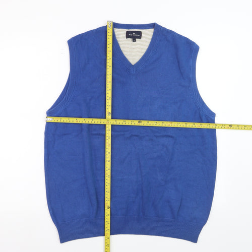 Marks and Spencer Men's Blue Cotton V-Neck Sleeveless Vest L
