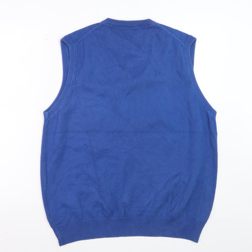 Marks and Spencer Men's Blue Cotton V-Neck Sleeveless Vest L