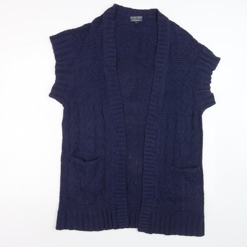 Ralph Lauren Women Blue Cotton Cable Knit Short Sleeve Cardigan L