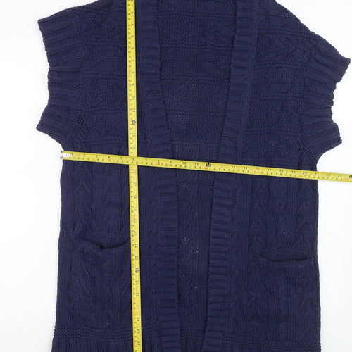 Ralph Lauren Women Blue Cotton Cable Knit Short Sleeve Cardigan L