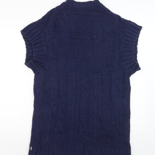Ralph Lauren Women Blue Cotton Cable Knit Short Sleeve Cardigan L