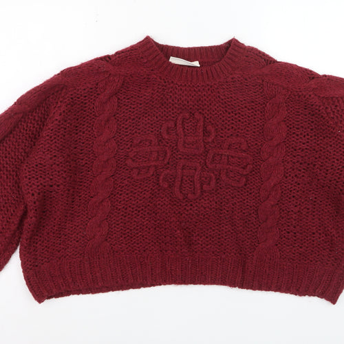 The Couture Club Womens Red Chunky Knit Cable Jumper Size S