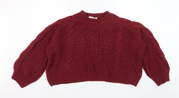 The Couture Club Womens Red Chunky Knit Cable Jumper Size S