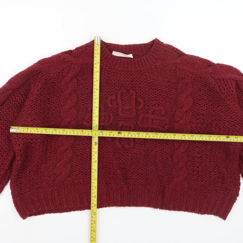 The Couture Club Womens Red Chunky Knit Cable Jumper Size S