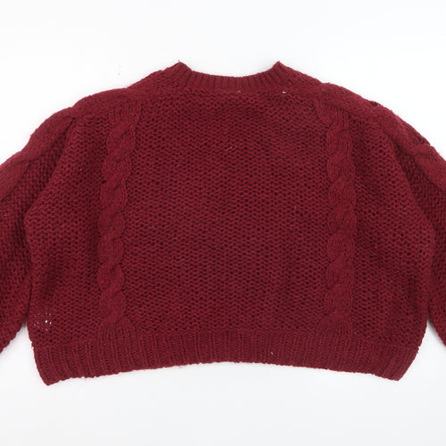 The Couture Club Womens Red Chunky Knit Cable Jumper Size S