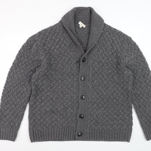 Next Men's Grey Lambswool Cable-Knit Shawl Collar Cardigan XL
