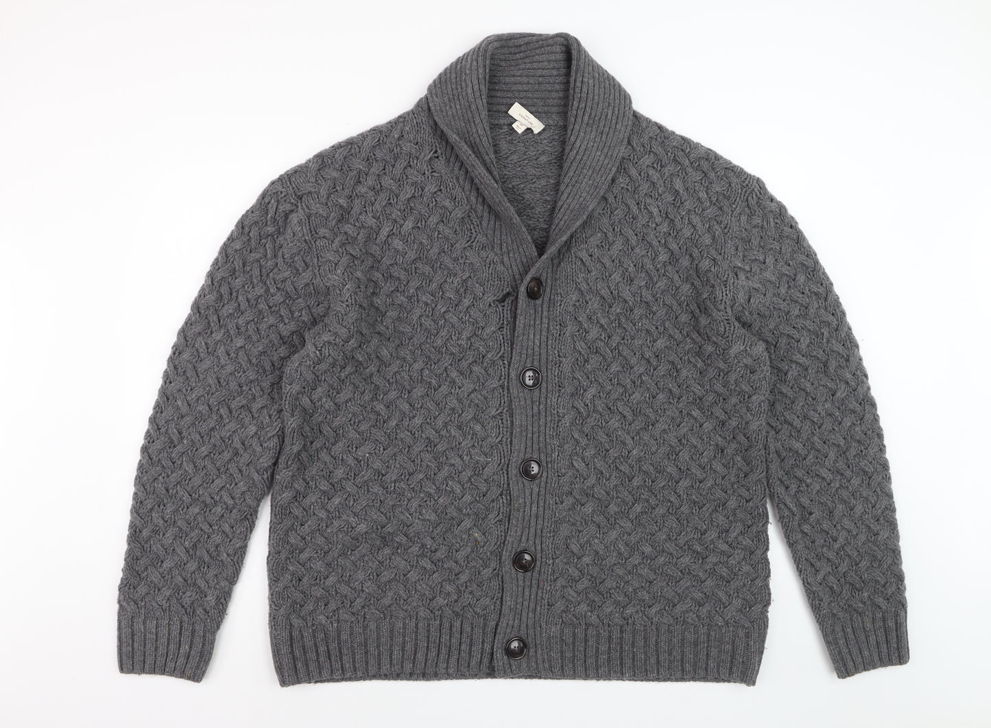 Next Men's Grey Lambswool Cable-Knit Shawl Collar Cardigan XL