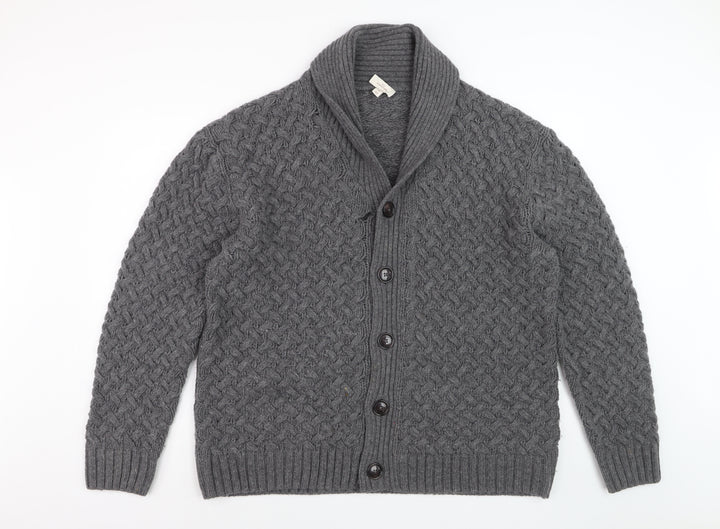 Next Men's Grey Lambswool Cable-Knit Shawl Collar Cardigan XL